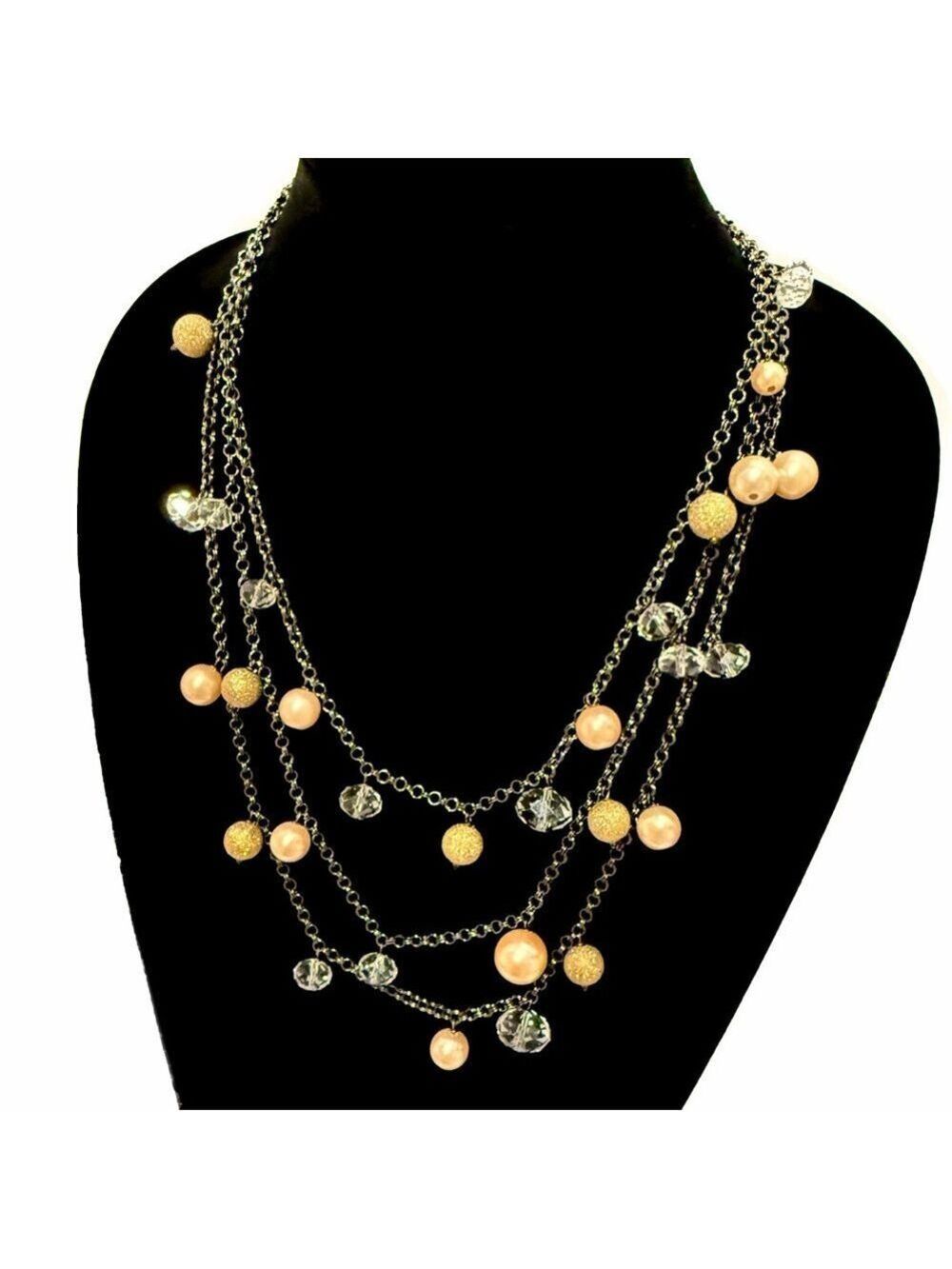 CHICO’S | Multi-Strand Glitter Gold, Pearl & Crystal Beaded Necklace | NWOT - Picture 8 of 8